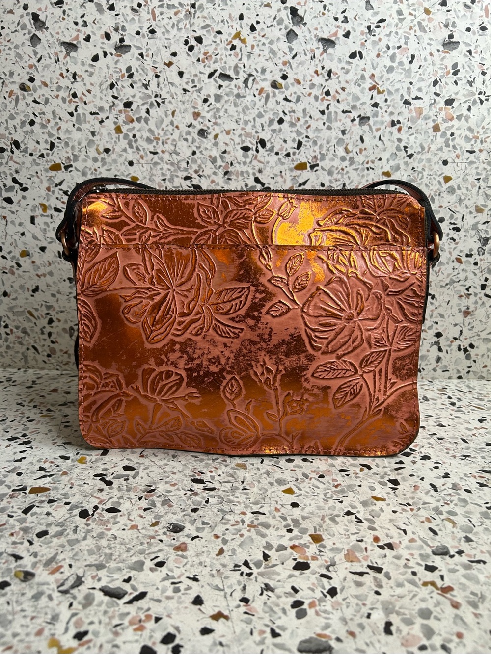 Patricia Nash crossbody tooled ORANGE GOLD METALLIC “NAZAIRE”
